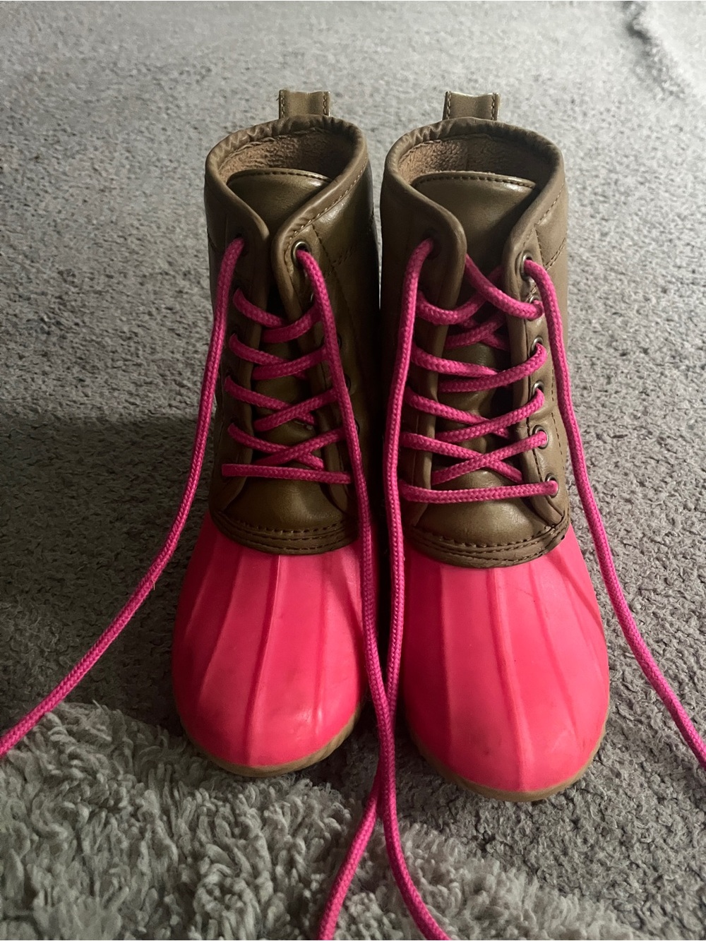Kids Waterproof Duck Boots in Pink and Brown  - Size 2